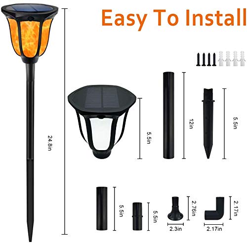 Solar Lights Outdoor Flickering Flames Solar Torches Landscape Solar Torch Light Lighting Dusk to Dawn Auto On/Off Outdoor Solar Pathway Lights for Patio Yard Deck Pool Decor 4 Packs - Thumbnail 2