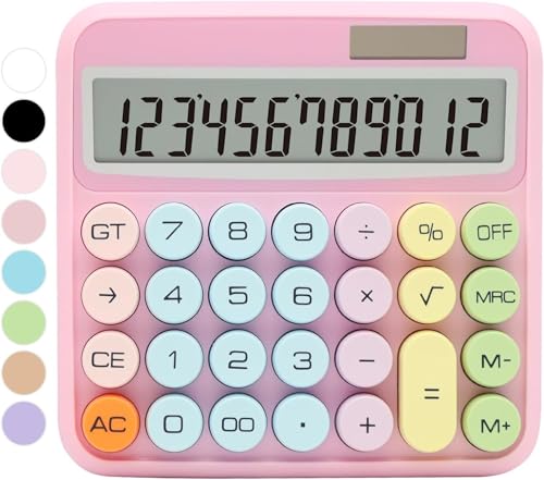 Image of Arsenio New Colorful Mechanical Cute 12 Digit Large LCD Display Big Round Button Calculator Easy to Press with Battery and Solar for School Office Business Home (Multicolor) (Design-04)
