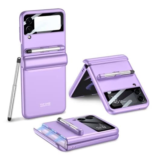 Capa Para Samsung Galaxy Z Flip 4, Proteção De Dobradiça Magnética, Capa Flip4 à Prova De Choque, Protetor De Tela E Capa, Com Caneta (Flip4,Roxo)
