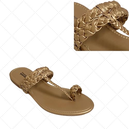 Image of Women's Round Toe Flats Sandal | Hand Braided Toe Ring Sandals | Dailywear Slippers Under 500 | Open Toe Kolhpauri Style chappal for Ethnic and Casual Occassions.