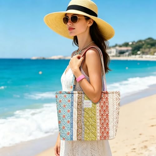 Image of Sunwel Fashion Top Zipper Floral Quilted Bag Small Tote Bag for Women