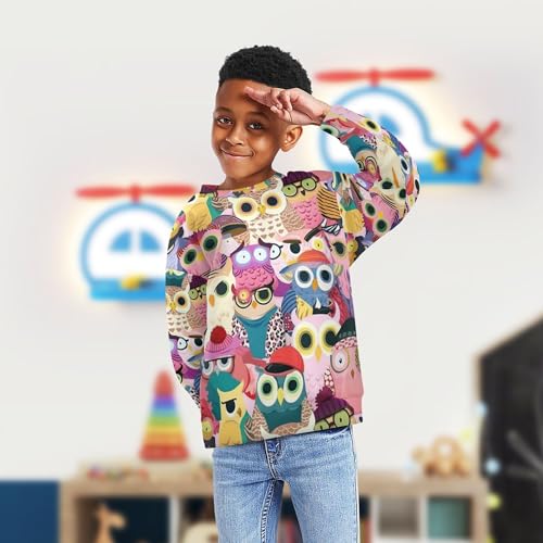 JUNZAN Colorful Cute Cartoon Owls Kids Girls Sweatshirts Hoodies Long Sleeve Sweatshirt With Hoodie Athletic 4T4