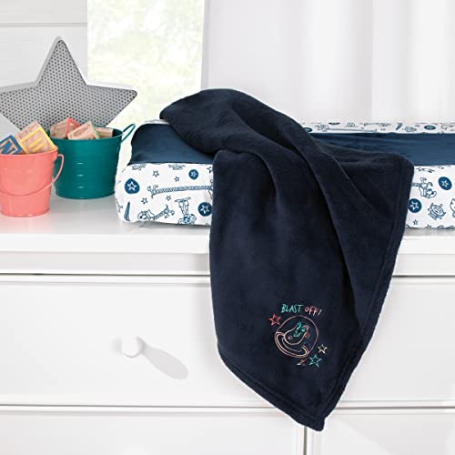 Image of NoJo Disney Toy Story Color Crazy Blue, Green and Orange Blast Off Buzz Lightyear Super Soft Appliqued Baby Blanket