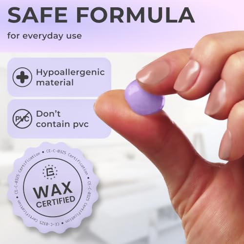 Image of Peace&Quiet PQ Wax Ear Plugs for Sleeping, Swimming - 15 Soft Noise Cancelling Silicone Gel Wax Earplugs for Sleep and Swimmers, Ear Protection with Sound Blocking Level of 32 Db, Lavender
