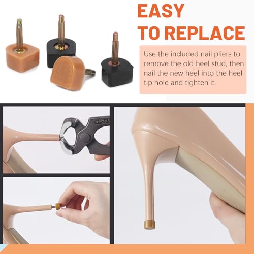 Image of Tanstic 30 Pairs Women's High Heel Shoes Replacement Tips Pin, 9x9mm, 9x10mm, 10x10mm, 10x11mm, 10.5x12.5mm Black Beige High Heel Shoe Tips - 2.4mm /0.09 inch Pin Diameter