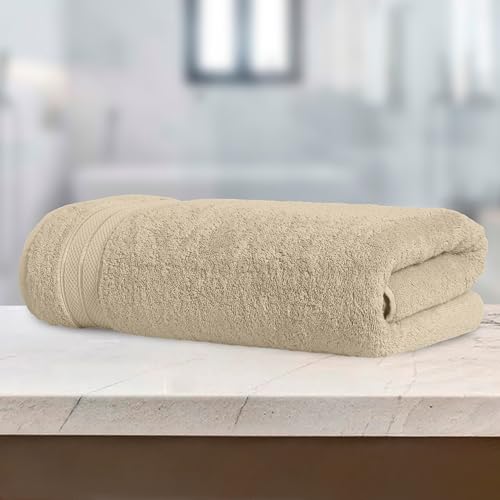 Image of Elegant Comfort Three Line Popcorn Towel Set for Bathroom 35 x 70 inches, Premium Hotel Quality 1-Pack Jumbo Towels, 100% Turkish Cotton, Soft and Durable, Quick Dry and Highly Absorbent, Ivory