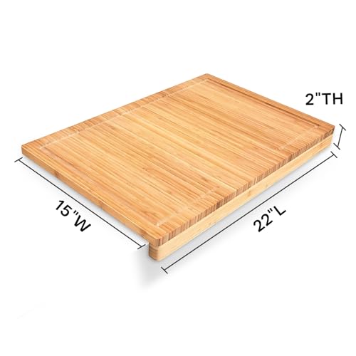 Tabla de cortar rectangular de bambú 55.88x38.1 cm con canal para jugos miniatura 3