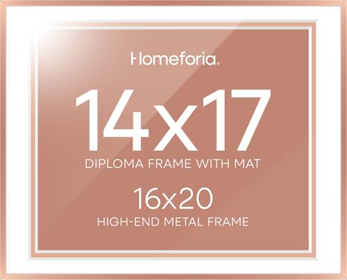 Image of Homeforia 16x20 Diploma Frame Rose Gold, High End Metal 16 x 20 Certificate Frame with Mat 14 x 17, 16by20 Document Frame Matted to 14by17, Graduation Degree Frames, Tempered Glass, Wall Kit, Set of 3