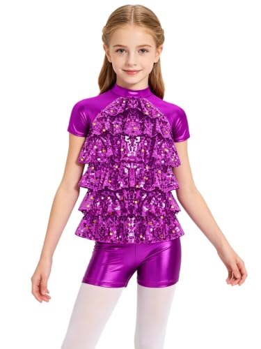 Conjunto de baile para niñas con dos piezas de lentejuelas para ballet y jazz