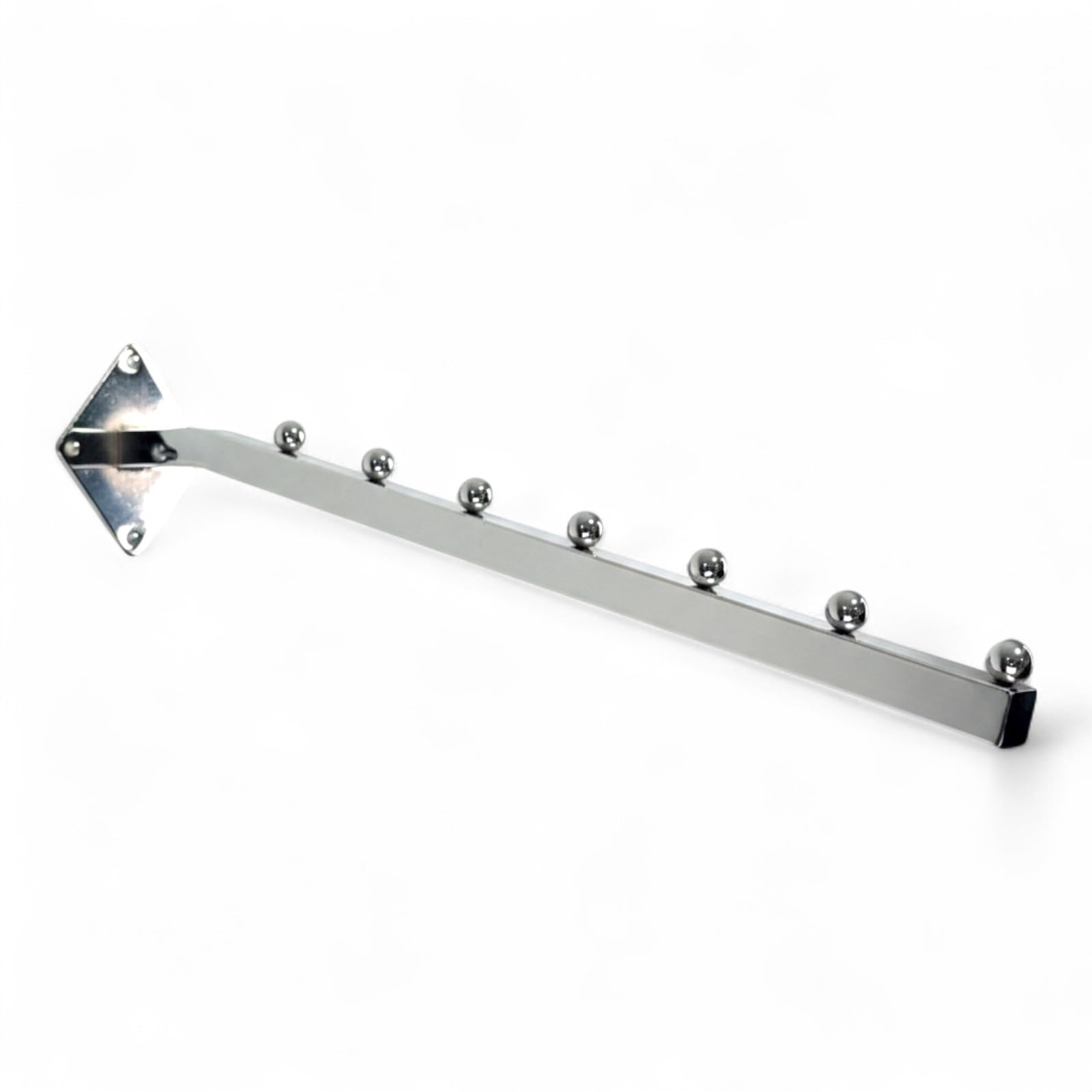 2x 7-Ball Sloping Wall-Fix Display Arm Chrome Shiny Steel 460mm | Space-Saving Garment Rail for Retail Clothing Display & Home Wardrobe Organisation