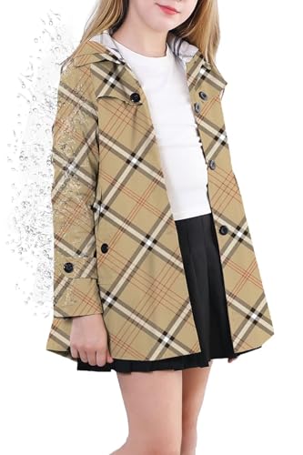 Image of Cromoncent Girl's Rain Jackets Waterproof Hoodie Trench Coat Cute Dress Coat Outerwear, 3-12 Years