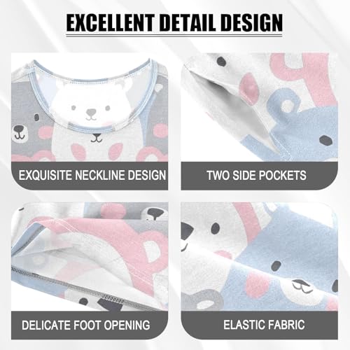 ALAZA Bear White Blue Gray Pajamas Short Sleeve 2 Piece Sleepwear Top and Bottom Pajama Set Unisex4