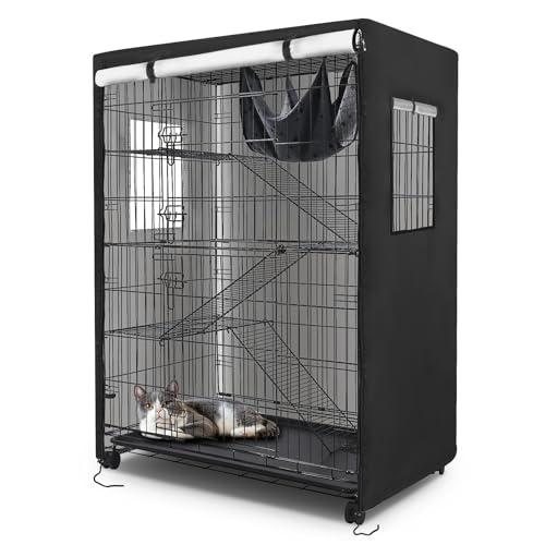Colewin Catio Cover,37"x23.5"x50" Cover for Catio Outdoor Cat Enclosure Waterproof, 420D Cat Cage Covers for Homey Pet Cats Cages Indoor, Outdoor Cats Enclosure Covers(Black)(Catios Not Included)