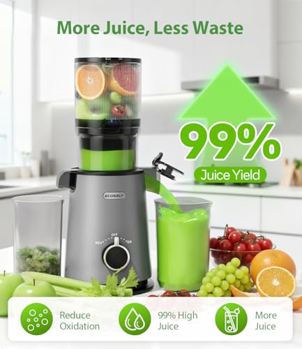 Cold Press Juicer, ECOSELF Juicer Machines with Large Feed Chute Fit Whole Fruits & Vegetables, Self Feeding for Juice Extractor Machine, Easy to Clean and Assemble, High Juice Yield