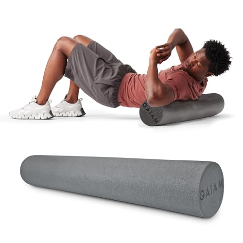 Gaiam Restore Foam Roller for Muscle Massage - 36' Long Foam Roller, Deep Tissue Muscle Massager for Sore Muscles & Stimulation - Total Body Pain Relief, Back, Neck, Foot, Calf, Leg, Arm - Grey