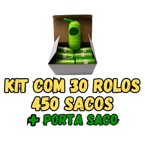Kit 30 Refis Rolos de Cata Caca Porta Rolos, 450 Saquinhos Higiênicos para Cães Pets, Biodegradável,