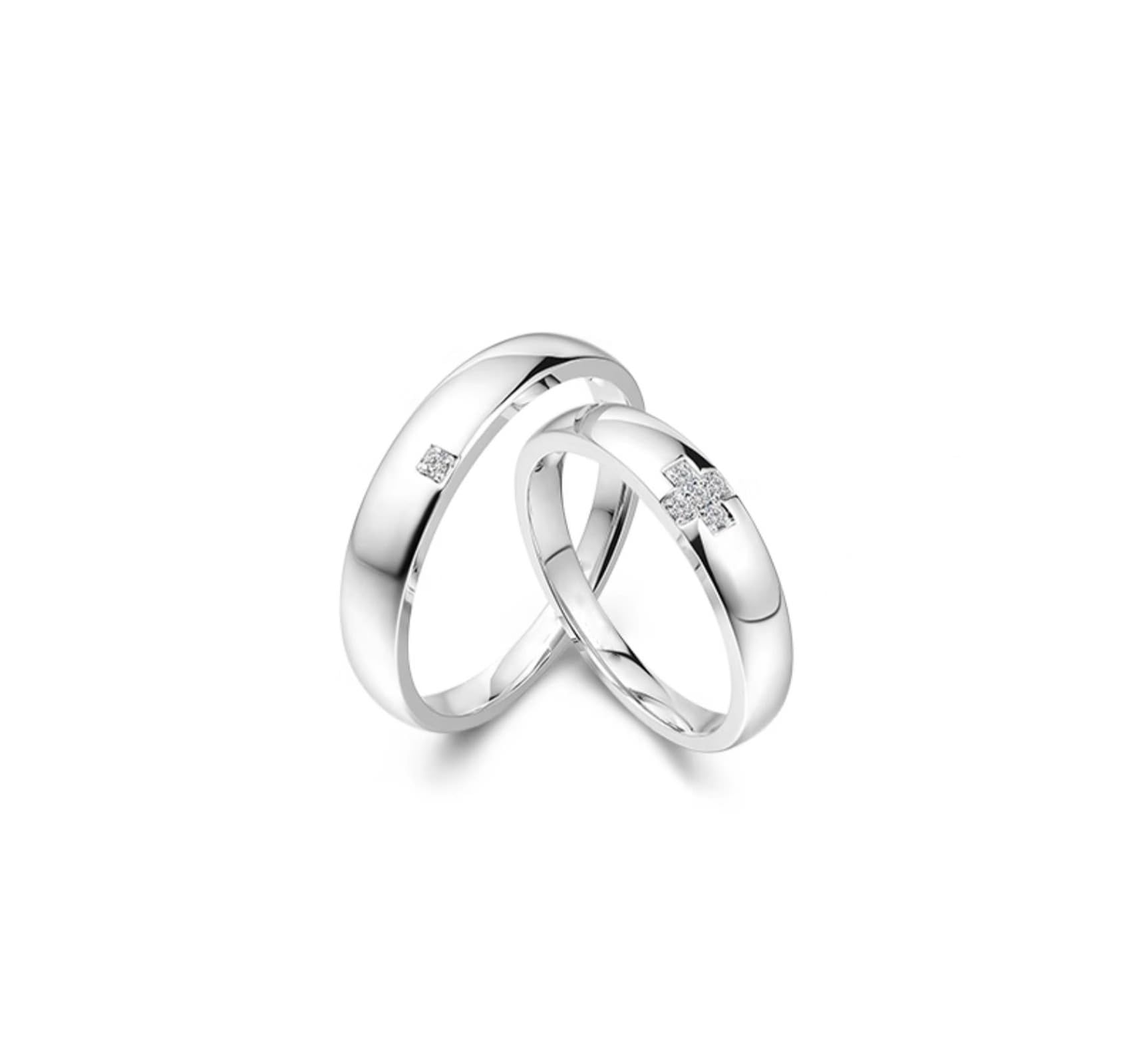 Alliances en or blanc 750 18 carats - Créées en laboratoire - Diamant classique - Taille 56 (17,8)