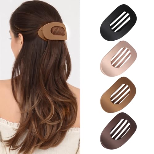 Hwsyin Haarklammer Groß 4 Stück Flache Haarklammern Damen Rutschfeste & Französisch-Matt Elegant Flat Claw Clip für Dickes oder Dünnes Haar Entenschnabel haarspangen für Alltag Sport Autofahren (A)