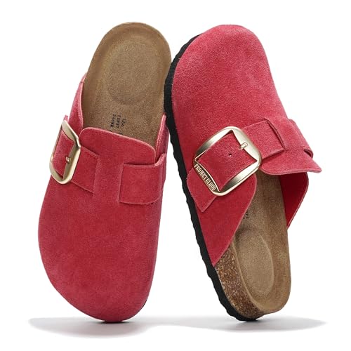 Image of Project Cloud 100% Genuine Leather Clogs for Women Shoes - Memory Foam Insole, Non-Slip & Natural Cork Footbed Arch Support Big Buckle Womens Clogs and Mules Footwear (Manchester)