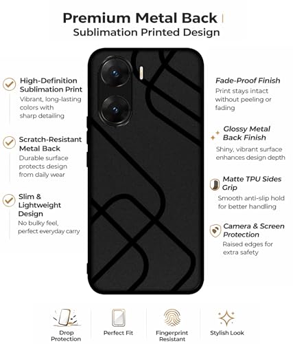 Image of Zig-Zag Black Line Design Premium 2D Printed Metal Back Case Cover for Vivo V29E 5G