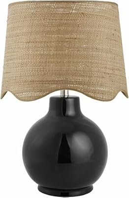 BoutiqueRugs Pojezerje Bohemian Ceramic Table Lamp for Bedroom, Bedside Nightstand - Decorative Boho Tabletop Lamp for Living Room - Rattan Shade - Black, Beige