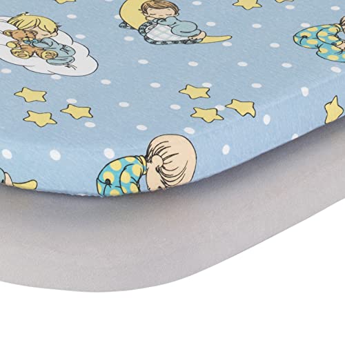 Image of Bassinet Sheets 2-Pack 100% Cotton Jersey Knit, Precious Moments and Solid Gray Fitted Sheets for Baby Boy Bassinet, Compatible with Brands Bassinet Bedside Co-Sleeper Lounger Oval Rectangle Mattress
