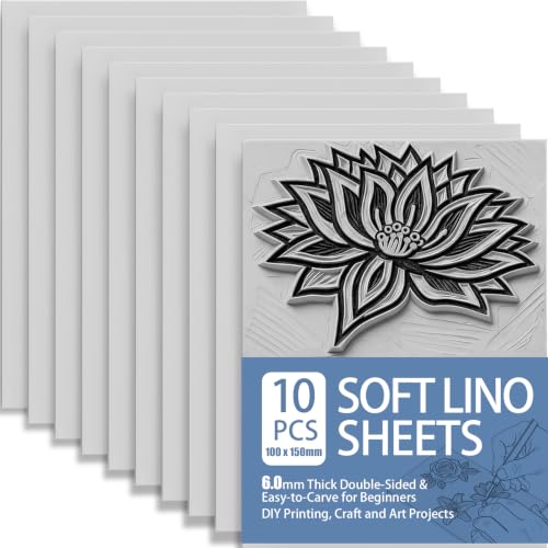 Soft Rubber Lino Sheets for Beginners: 6mm Thick 10 Pack A6 150x100mm Lino Cutting Sheets - Double-Sided & Easy-to-Cut Linoleum Blocks for DIY Printing Carving Craft & Art Projects