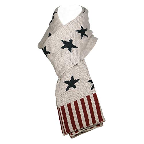 Modena Unisex Stripes and Stars American Americana Flag Reversible Knit Scarf (Red, Ivory, Blue)4