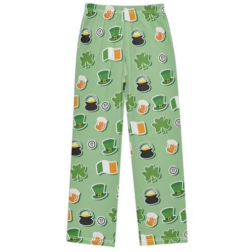 Boy's Pants St Patricks Hat Clover Ireland Flag Jogger Pants Elastic Waist Long Bottoms Trousers with Pockets 6-14Y