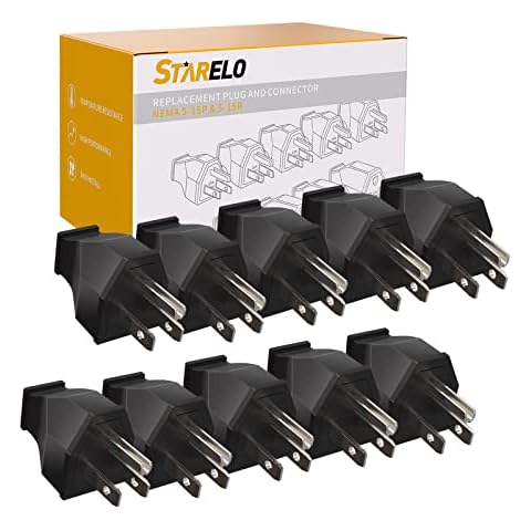 STARELO 10PCS Electrical Replacement Plug NEMA 5-15P Extension Cord Ends Black Shell 125V 15A 2Pole 3Wire.(Male) Cover
