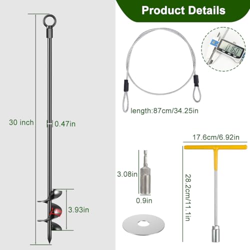 hannger 6 Pcs 30" Ground Anchors Shed Anchors Kit Heavy Duty 12mm Solid Steel, Triple-Turn Helix Earth Anchors for Sheds, Carport, Canopy, Gazebo, Trampoline, Mobile Home by hannger - Used condition - Image 5