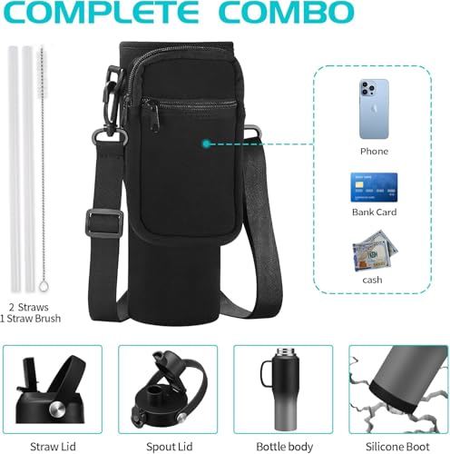 Image of Insulated Water Bottle 32 OZ - with Straw & Pop-up Spout Lid, Keep Cold-48H Hot-12H, Stainless-Steel with handle for Women Men, Metal Flask Water Bottle Fits in Cup Holder