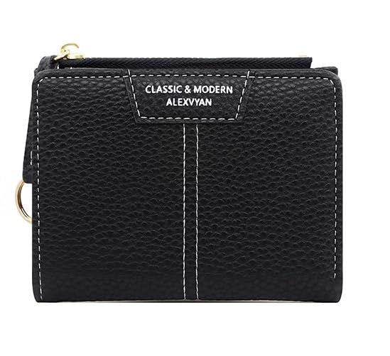 Black Small Classic Bi-Fold Women's Purse Wallet Card Organizer Female Hand Purse Clutch Women/Ladies/Girls Wallets 4 Card Holder 1 Long & 2 Small Pocket -1 Zipper Coin Pocket-image-19