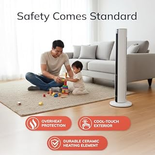 Lasko Oscillating All Season Tower Fan and Space Heater in One for Home with Adjustable Thermostat, Overheat Protection, 4 Fan Speeds, 3 Heat Settings and Remote, 42 Inches, 1500W, White, FH500