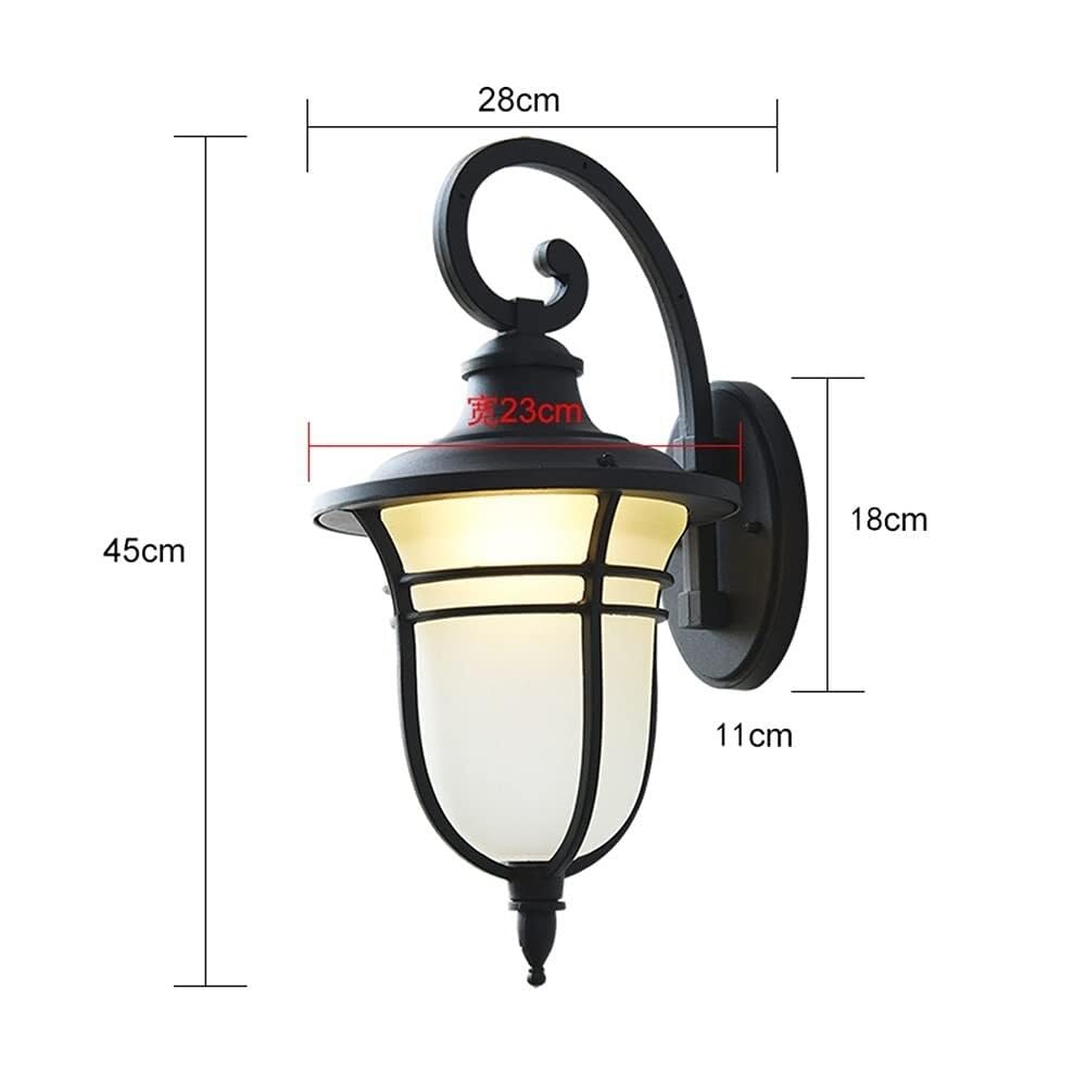 Lampa Ogrodowa,Lampy Wodoodporna Lampa Ścienna Zewnętrzna Odlewana Ciśnieniowo Aluminiowa Kinkiet Szklany Klosz Lampa Alejka Balkon Patio Lampa Zewnętrzna Oprawa Ogrodowa(H45CM)