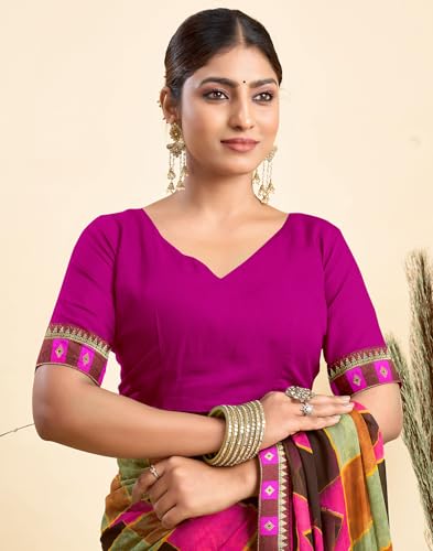 Image of SIRIL Women's Printed Chiffon Saree with Unstitched Blouse Piece