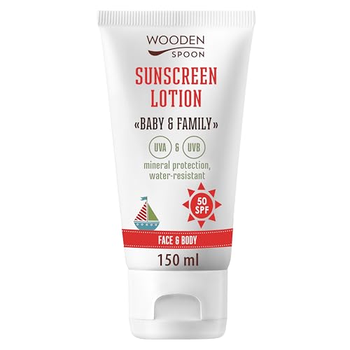 Wooden Spoon Gesichts- und Körper-Sonnenlotion SPF50 für Babys und Erwachsene 150 ml Unsichtbares Zink