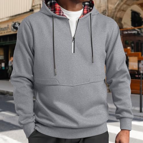Mens Quarter Zip Pullover Hoodie Plain Hoodies Streetwear Thick 1/4 Zip Hooded Sweatshirts Drawstring Fall Sweater2