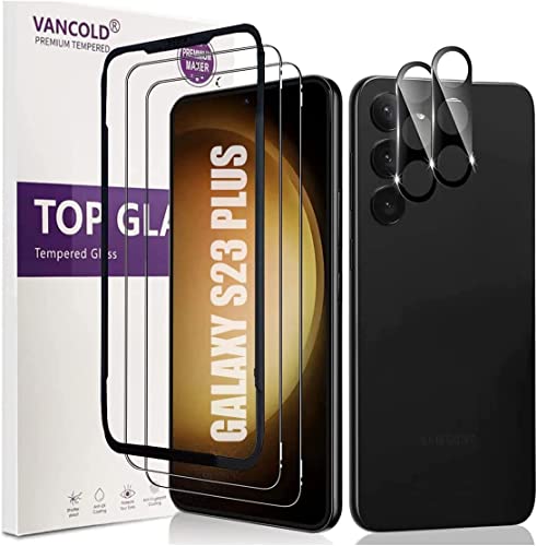 Vancold 2+2 Pack Tempered Glass Screen Protector for Samsung Galaxy S23 Plus 5G 6.6 inch with Camera Lens Protector with Alignment Frame HD Clear,Bubble Free and Anti Scratch