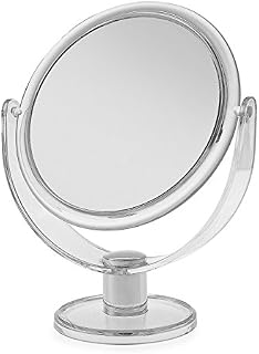 Blue Canyon Free Standing Small Round Plastic Cosmetic Mirror | Magnifying Make Up | Dressing Table Mirror 1X / 2X