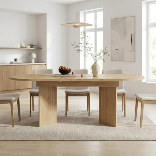 GAWYOEX Mesa de comedor ovalada extensible 120/160 x 80 x 75,5 cm, mesa de cocina para 4-8 personas, elegante mesa de comedor con patas en forma de V, mesa extensible/ovalada para comedor, salón