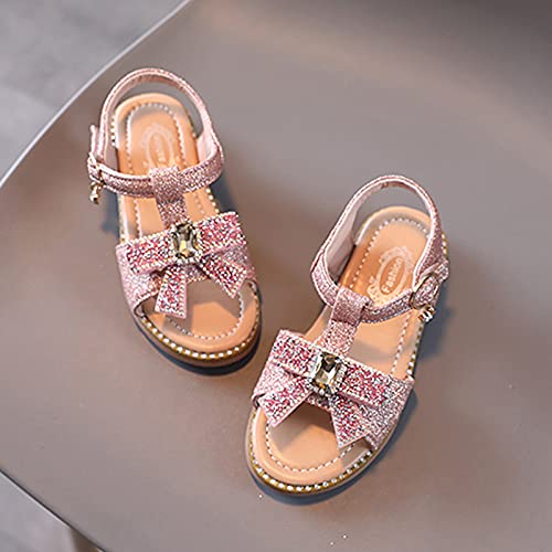 Toddler Girl Sandals Girls Bow Infant Kids Open Toe Crystal Sandals Toddler Shoes Princess Girl's Shoes (Pink, 12.5 Little Kid)4