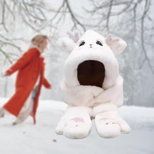 Cute Ear Hat Scarf Gloves Set Women Hooded Scarf for Stage Performance/10764