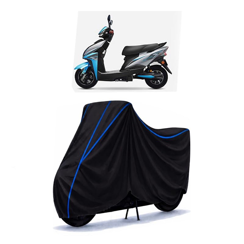 Image of Scooty Cover Water Resistant for Techo Raptor | Universal Scooter & Bike Cover | Heavy Duty UV Dust, Rain & Scratch Protection | Elastic Fit All Weather Indoor Outdoor | Black with Blue Piping