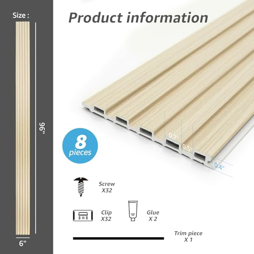 Image of Art3d 96 x 6 Inch WPC 3D Wood Textured Slat Wall Panels, 8-Pack, Oak