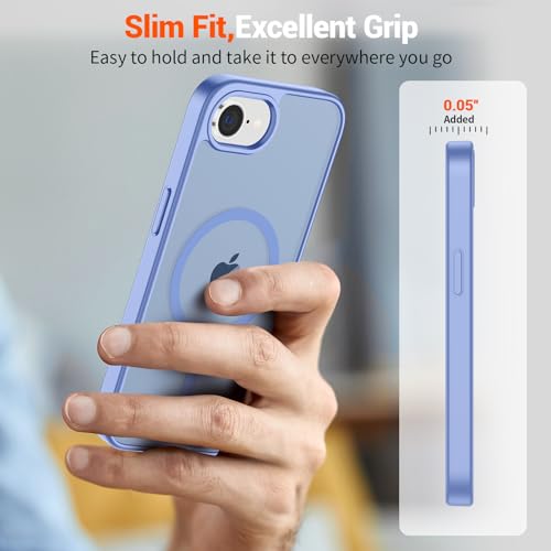 Image of SUPFINE Magnetic for iPhone 17e Case /iPhone 16e Case with Screen Protector (Compatible with MagSafe)(Military Grade Drop Protection) Translucent Matte with Anti-Fingerprint Phone Case,Blue Purple