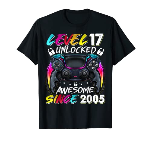 Nivel 17 Desbloqueado Impresionante desde 2005 Juegos de 17 cumpleaños Camiseta