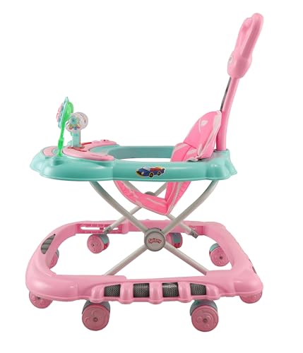 Image of JoyRide Spinny Spinner 8 Wheels Baby Walker, Adjustable Height,Parentle Handle, Comfortable Seat, Music and Light, 360 Degree Rotation, Maximum Weight: 12 kg (Green Pink)