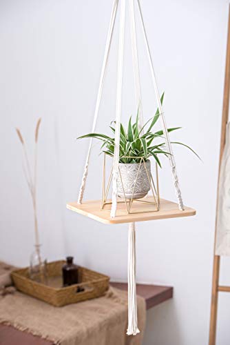 Mkono Hanging Plant Shelf, Macrame Shelf Hanging Planters Indoor Plant Hanger Decorative Flower Pot Holder Boho Home Decor 45 Inches, 45" H #TOP7