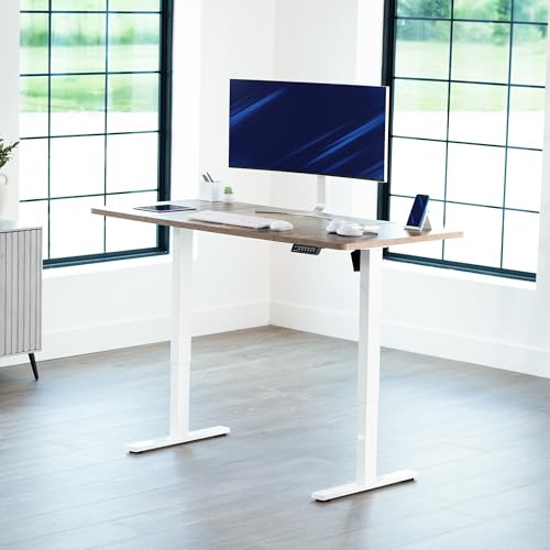 Image of VIVO Reclaimed Wood 60 x 30 in Standing Desk, DESK-KIT-1W6P-30 | Electric, Holds 220 lbs, Sit Stand, Height Adjustable, Extra Deep Table Top, Memory Presets, 1B Series, White Frame